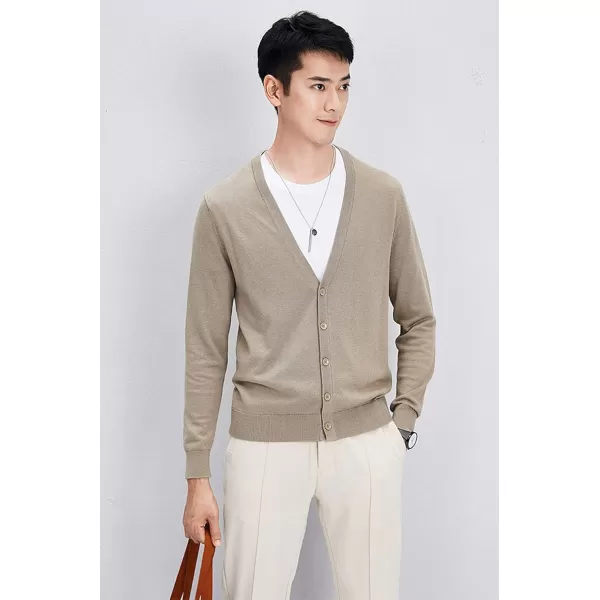 chouyatou Mens Casual V Neck Button Front Lightweight Knitted Outwear Cardigan SweaterDark Khaki