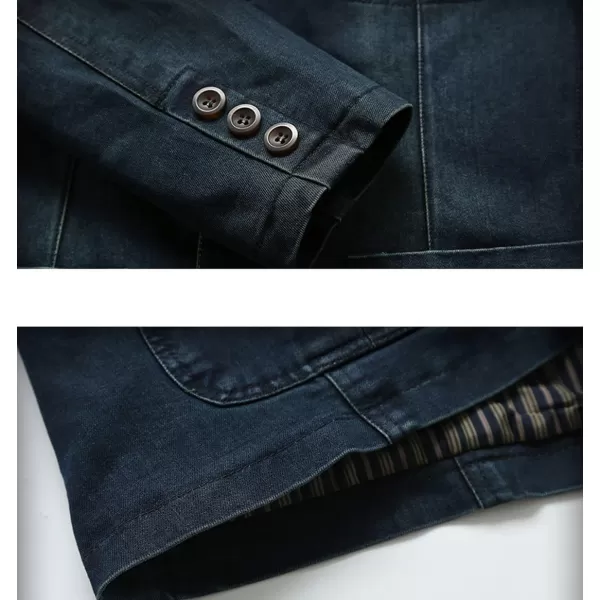 chouyatou Mens Classic Notched Collar 3 Button Tailoring Distressed Denim Blazer JacketDark Blue