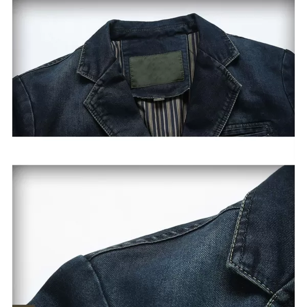 chouyatou Mens Classic Notched Collar 3 Button Tailoring Distressed Denim Blazer JacketDark Blue