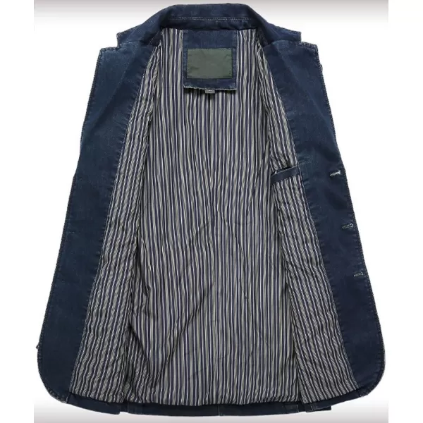 chouyatou Mens Classic Notched Collar 3 Button Tailoring Distressed Denim Blazer JacketDark Blue