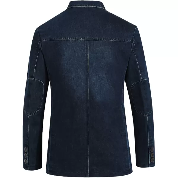 chouyatou Mens Classic Notched Collar 3 Button Tailoring Distressed Denim Blazer JacketDark Blue