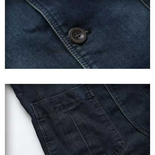 chouyatou Mens Classic Notched Collar 3 Button Tailoring Distressed Denim Blazer JacketDark Blue