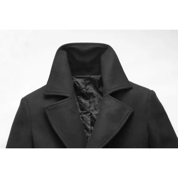 chouyatou Mens Classic Notched Collar Double Breasted Wool Blend Pea CoatBlack
