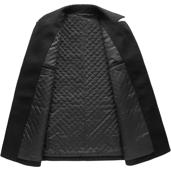 chouyatou Mens Classic Notched Collar Double Breasted Wool Blend Pea CoatBlack