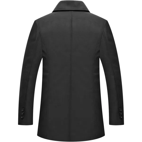 chouyatou Mens Classic Notched Collar Double Breasted Wool Blend Pea CoatBlack