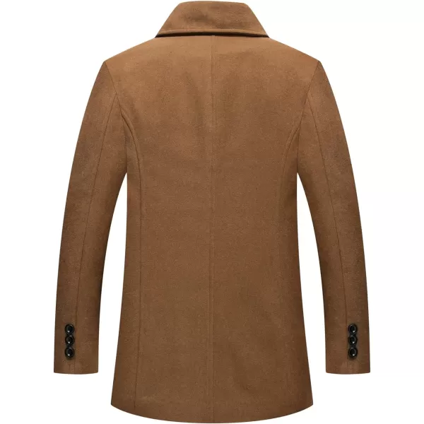 chouyatou Mens Classic Notched Collar Double Breasted Wool Blend Pea CoatBrown
