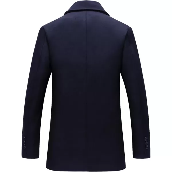 chouyatou Mens Classic Notched Collar Double Breasted Wool Blend Pea CoatDark Blue