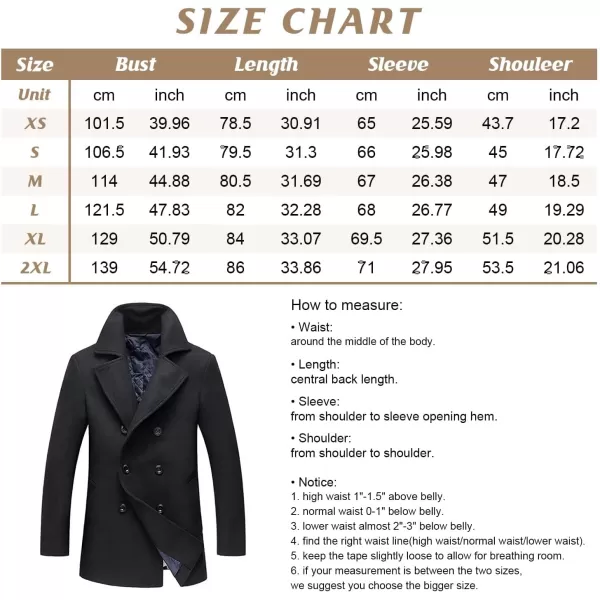 chouyatou Mens Classic Notched Collar Double Breasted Wool Blend Pea CoatGray