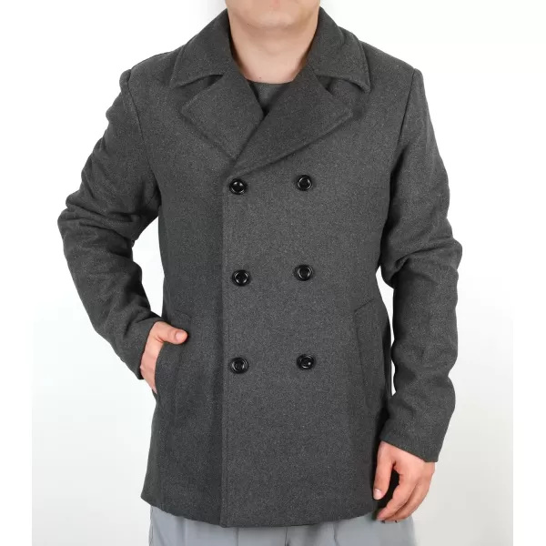 chouyatou Mens Classic Notched Collar Double Breasted Wool Blend Pea CoatGray