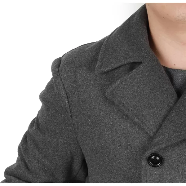 chouyatou Mens Classic Notched Collar Double Breasted Wool Blend Pea CoatGray
