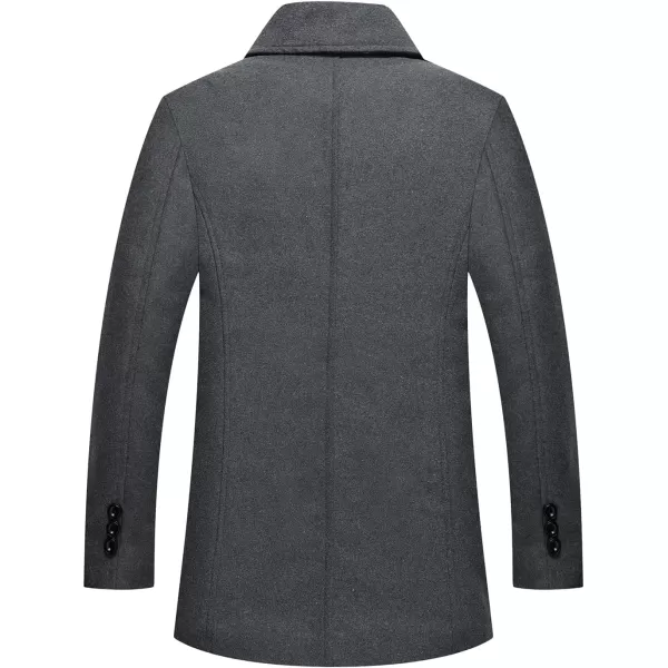 chouyatou Mens Classic Notched Collar Double Breasted Wool Blend Pea CoatGray