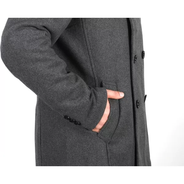 chouyatou Mens Classic Notched Collar Double Breasted Wool Blend Pea CoatGray