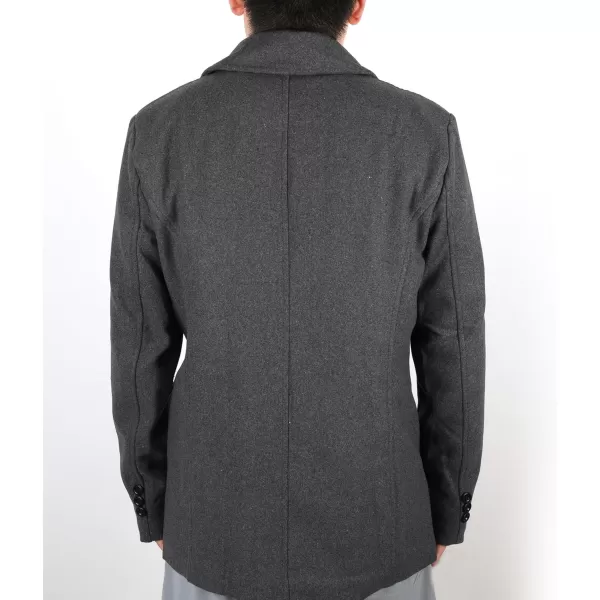 chouyatou Mens Classic Notched Collar Double Breasted Wool Blend Pea CoatGray