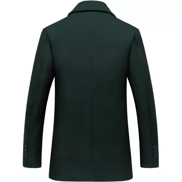 chouyatou Mens Classic Notched Collar Double Breasted Wool Blend Pea CoatGreen