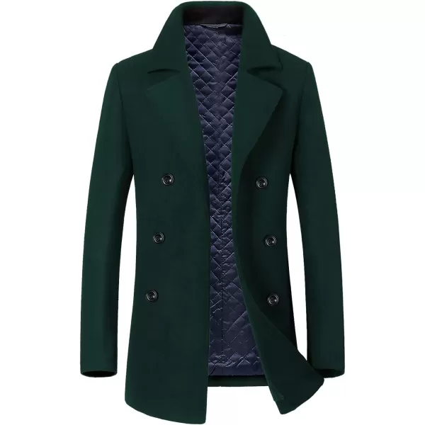 chouyatou Mens Classic Notched Collar Double Breasted Wool Blend Pea CoatGreen