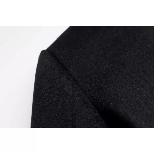 chouyatou Mens Classic Notched Collar Double Breasted Wool Blend Pea CoatLongblack