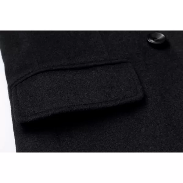 chouyatou Mens Classic Notched Collar Double Breasted Wool Blend Pea CoatLongblack