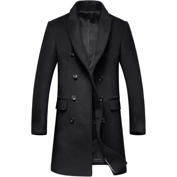 chouyatou Mens Classic Notched Collar Double Breasted Wool Blend Pea CoatLongblack
