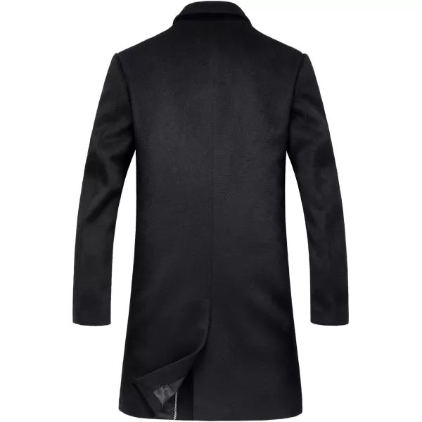 chouyatou Mens Classic Notched Collar Double Breasted Wool Blend Pea CoatLongblack