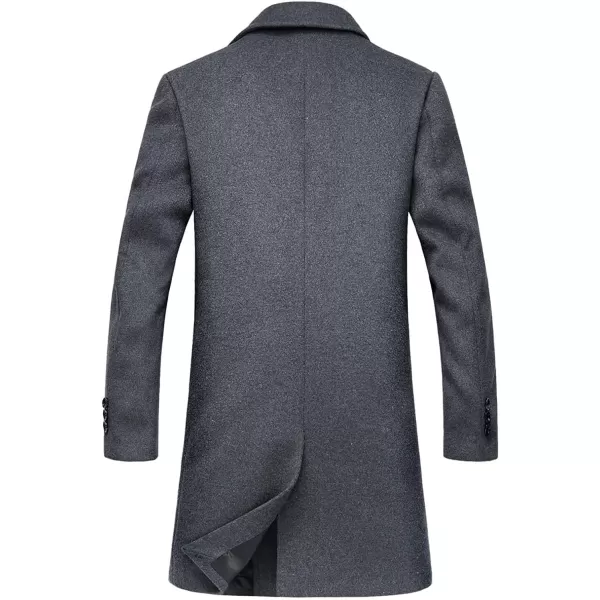 chouyatou Mens Classic Notched Collar Double Breasted Wool Blend Pea CoatLonggrey