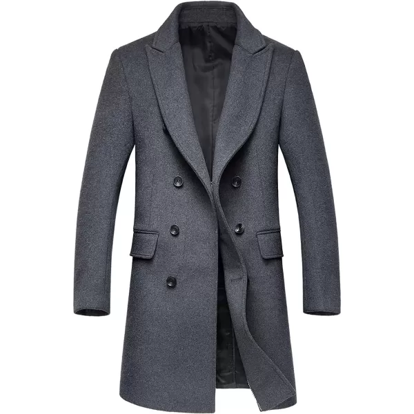 chouyatou Mens Classic Notched Collar Double Breasted Wool Blend Pea CoatLonggrey