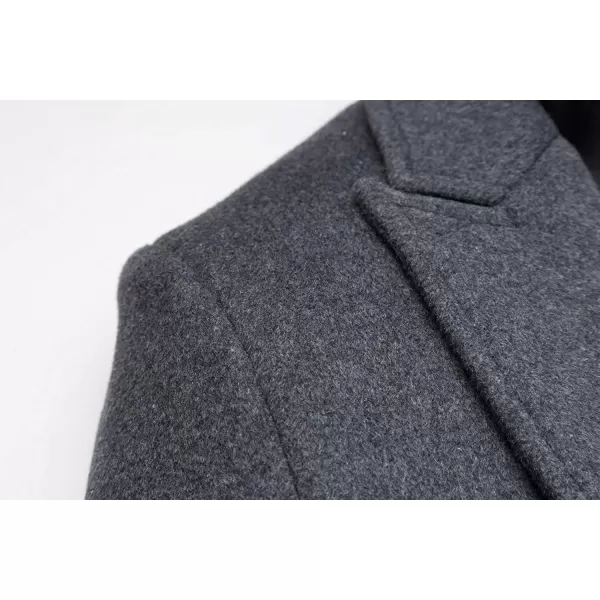chouyatou Mens Classic Notched Collar Double Breasted Wool Blend Pea CoatLonggrey