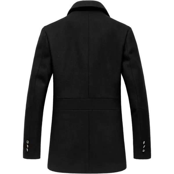 chouyatou Mens Classic Notched Collar Double Breasted Wool Blend Pea CoatSingleblack