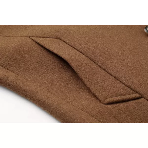 chouyatou Mens Classic Notched Collar Double Breasted Wool Blend Pea CoatSinglecamel