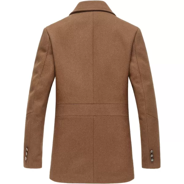 chouyatou Mens Classic Notched Collar Double Breasted Wool Blend Pea CoatSinglecamel