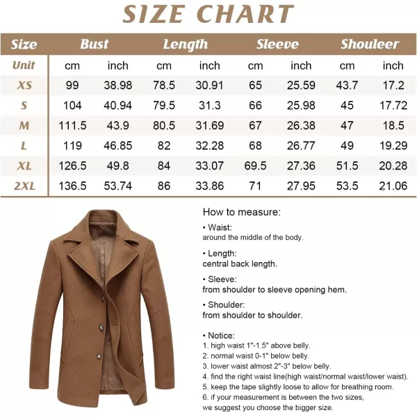 chouyatou Mens Classic Notched Collar Double Breasted Wool Blend Pea CoatSinglecamel