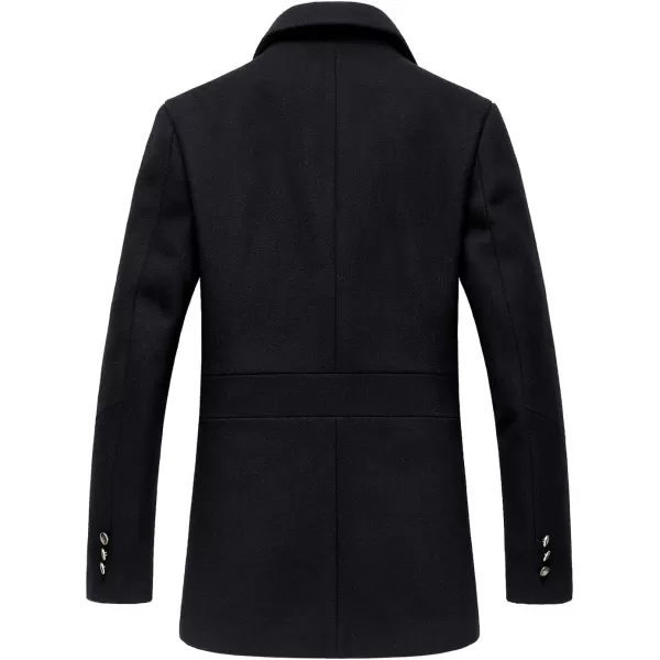 chouyatou Mens Classic Notched Collar Double Breasted Wool Blend Pea CoatSinglenavy Blue