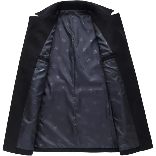 chouyatou Mens Classic Notched Collar Double Breasted Wool Blend Pea CoatSinglenavy Blue
