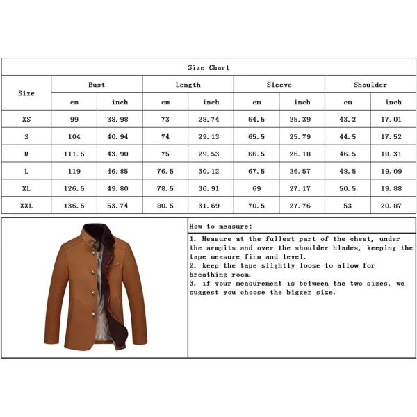 chouyatou Mens Gentle Band Collar Single Breasted Wool Blend Pea Coat10black