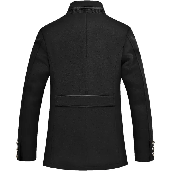 chouyatou Mens Gentle Band Collar Single Breasted Wool Blend Pea Coat10black
