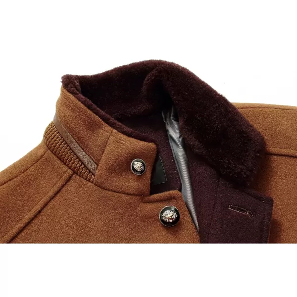 chouyatou Mens Gentle Band Collar Single Breasted Wool Blend Pea Coat10brown