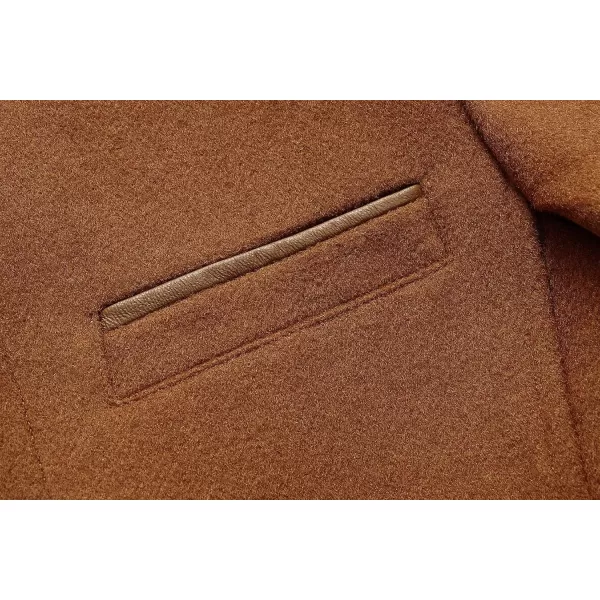 chouyatou Mens Gentle Band Collar Single Breasted Wool Blend Pea Coat10brown
