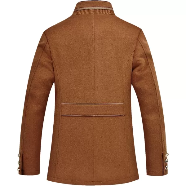 chouyatou Mens Gentle Band Collar Single Breasted Wool Blend Pea Coat10brown