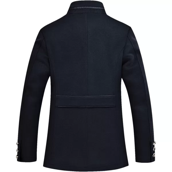 chouyatou Mens Gentle Band Collar Single Breasted Wool Blend Pea Coat10dark Blue