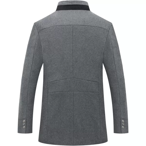 chouyatou Mens Gentle Band Collar Single Breasted Wool Blend Pea Coat99grey
