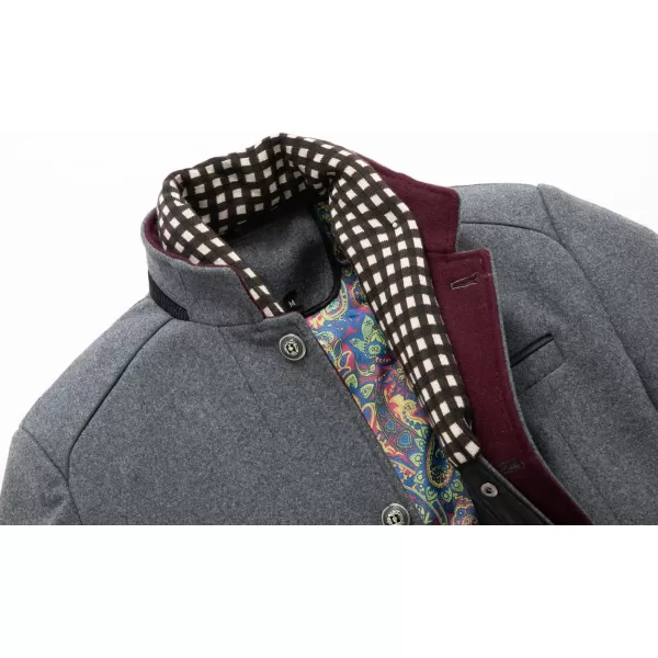 chouyatou Mens Gentle Band Collar Single Breasted Wool Blend Pea Coat99grey