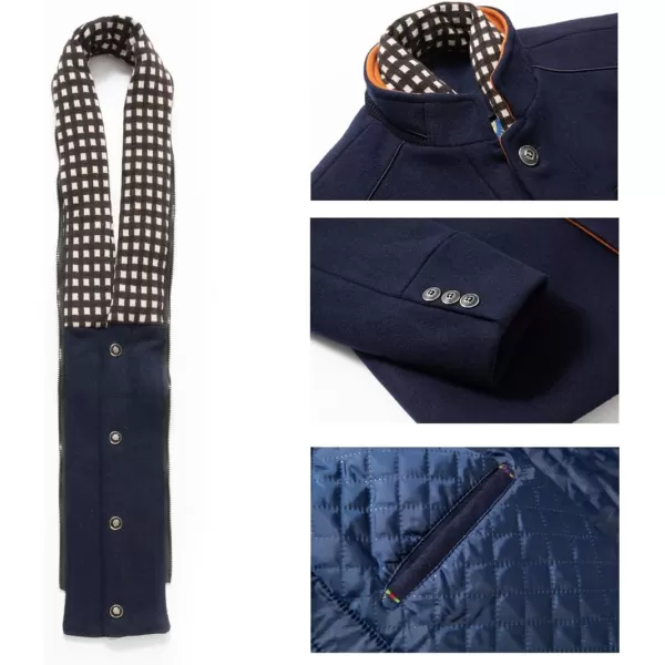 chouyatou Mens Gentle Band Collar Single Breasted Wool Blend Pea Coat99navy