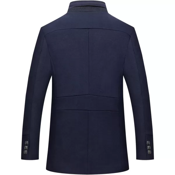 chouyatou Mens Gentle Band Collar Single Breasted Wool Blend Pea Coat99navy