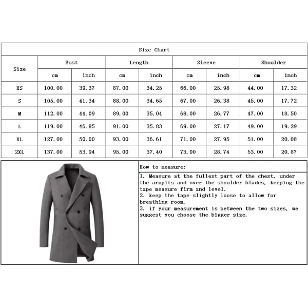 chouyatou Mens Herringbone Tweed Notch Lapel Double Breasted Wool Blend Pea Coat OvercoatGrey