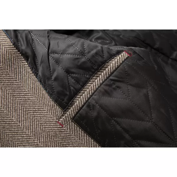 chouyatou Mens Herringbone Tweed Notch Lapel Double Breasted Wool Blend Pea Coat OvercoatKhaki