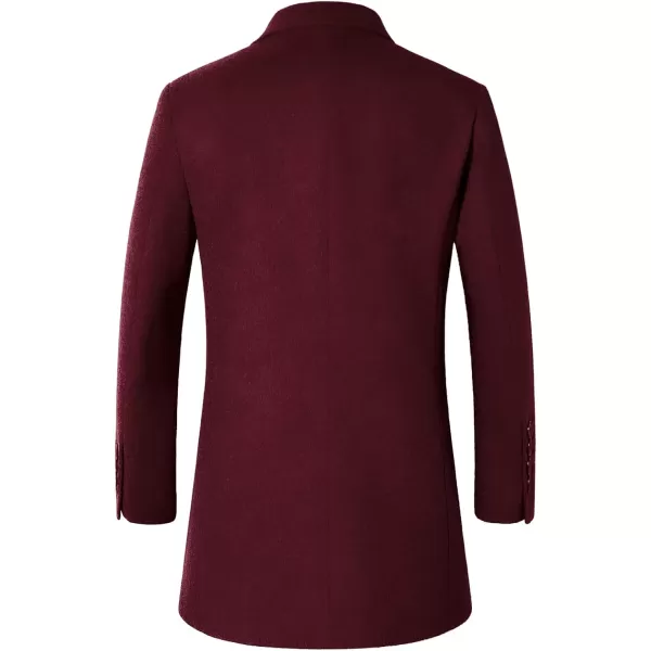 chouyatou Mens MidLength Single Breasted Wool Blend Top CoatNotchwine
