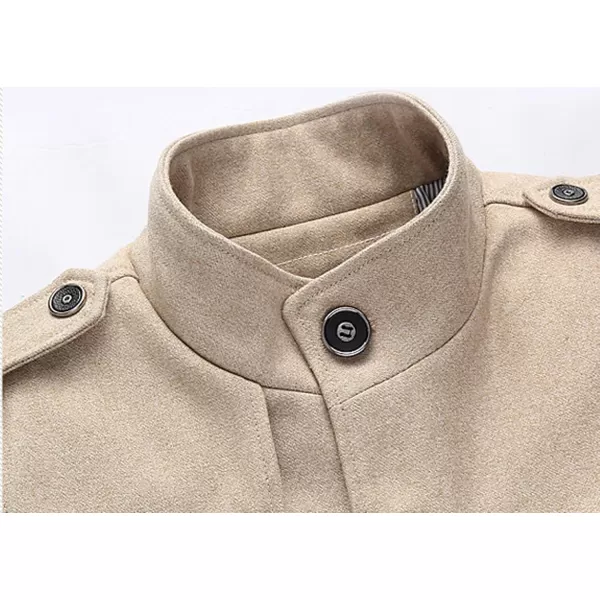 chouyatou Mens Military Stylish Single Breasted Natural Fit Stripe Lined Wool Pea CoatsKhaki