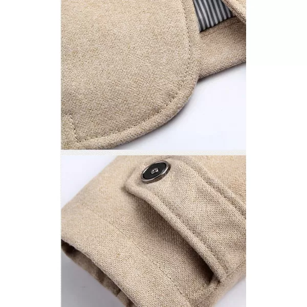 chouyatou Mens Military Stylish Single Breasted Natural Fit Stripe Lined Wool Pea CoatsKhaki