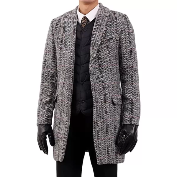 chouyatou Mens Notched Collar Wool Blend Trench Coat Casual Single Breasted Wool Pea CoatGray