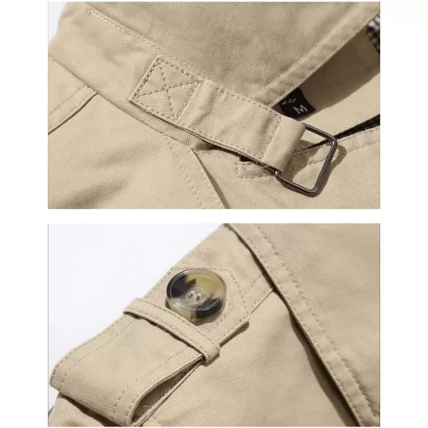 chouyatou Mens Slim Notched Collar Single Breasted Cotton Jacket Office Trench CoatLight Khaki