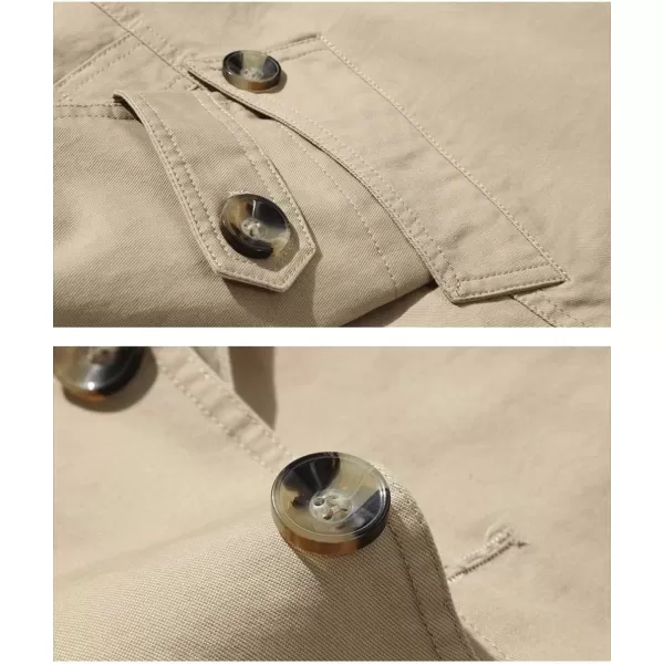 chouyatou Mens Slim Notched Collar Single Breasted Cotton Jacket Office Trench CoatLight Khaki
